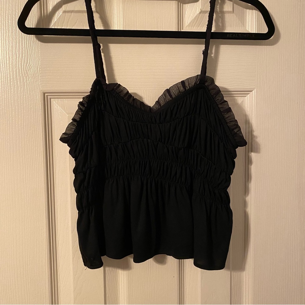 Anthropologie Black Cropped Gathered Tank w/ Trim
